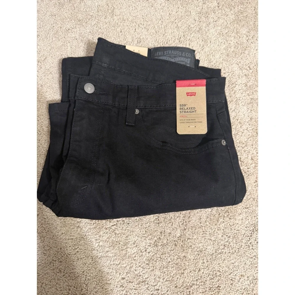Levis 559 Mens Relaxed Straight Stretch Jeans Black 36x30 NWT 005590239